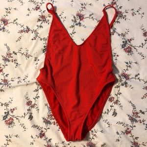 Red low cut one piece
